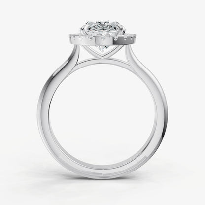 Oval Solitaire Engagement Ring with Fine Halo Diamond Band