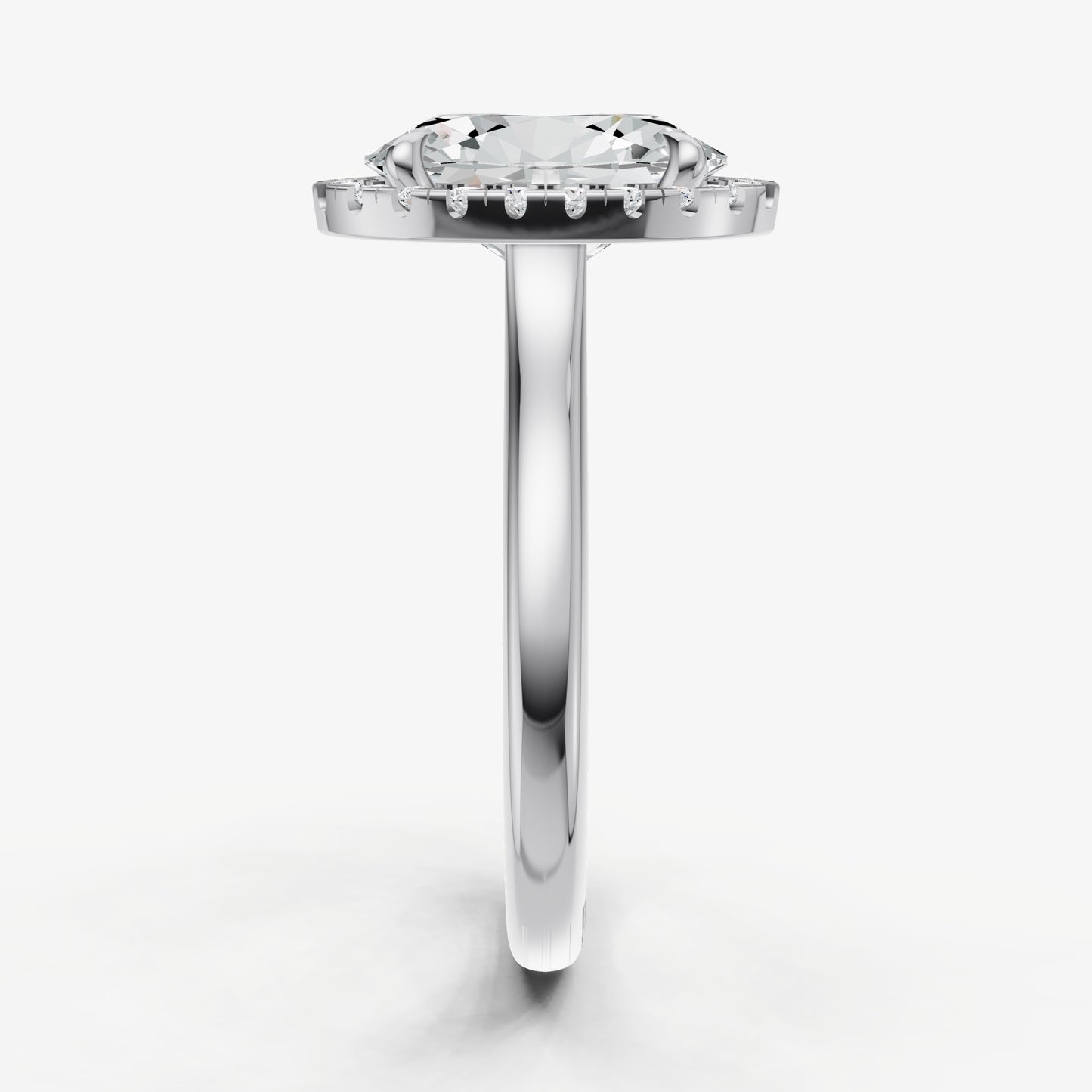 Oval Solitaire Engagement Ring with Fine Halo Diamond Band
