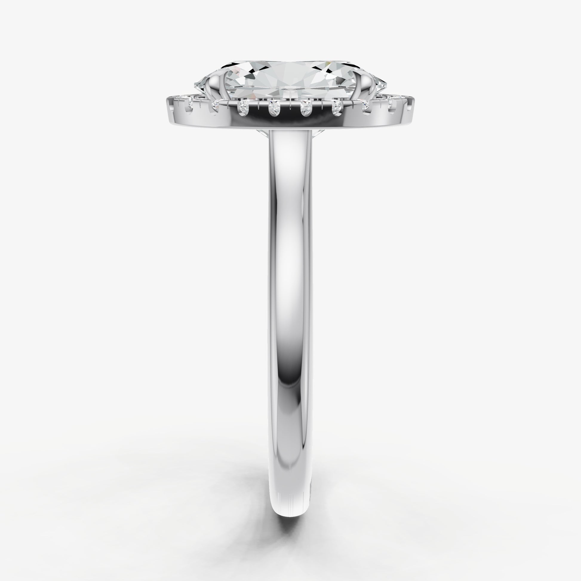 Oval Solitaire Engagement Ring with Fine Halo Diamond Band