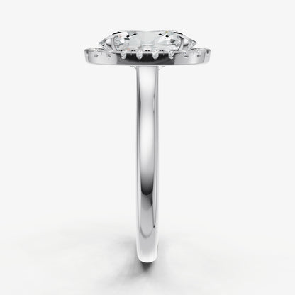 Oval Solitaire Engagement Ring with Fine Halo Diamond Band