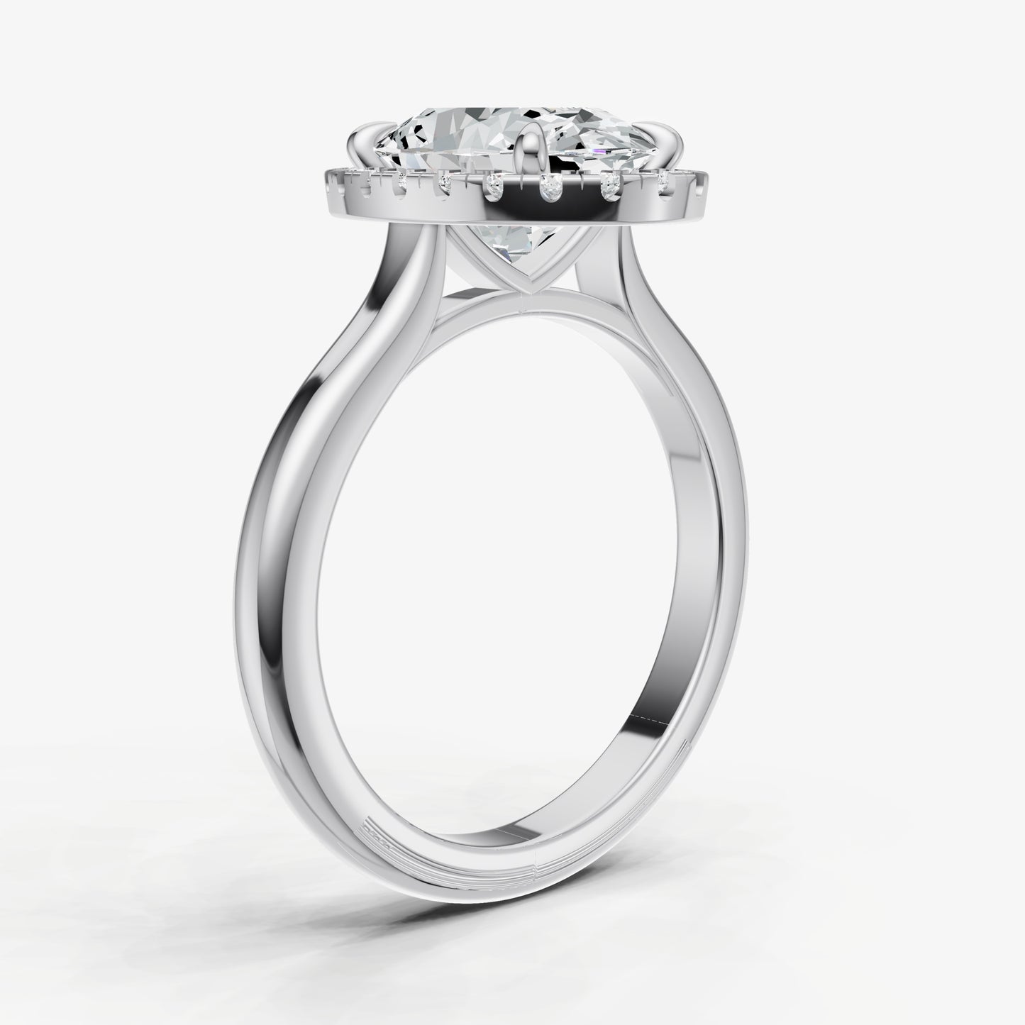 Oval Solitaire Engagement Ring with Fine Halo Diamond Band