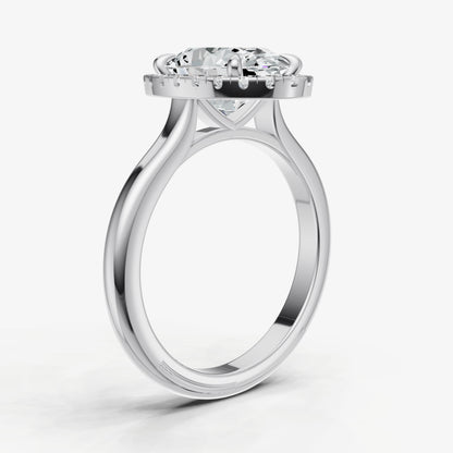 Oval Solitaire Engagement Ring with Fine Halo Diamond Band