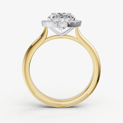Oval Solitaire Engagement Ring with Fine Halo Diamond Band