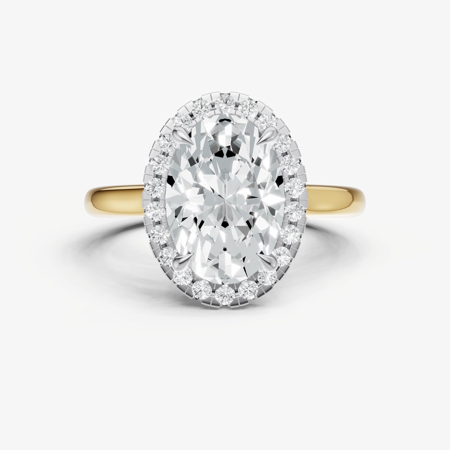 Oval Solitaire Engagement Ring with Fine Halo Diamond Band