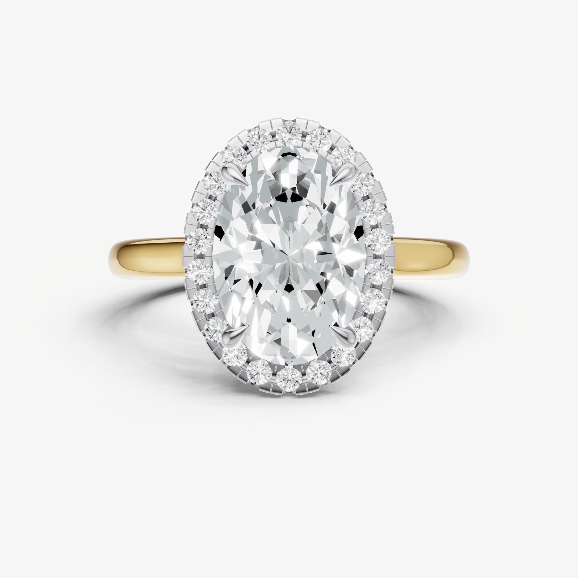 Oval Solitaire Engagement Ring with Fine Halo Diamond Band