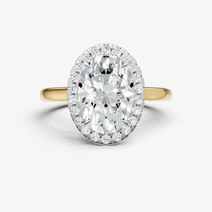 Oval Solitaire Engagement Ring with Fine Halo Diamond Band