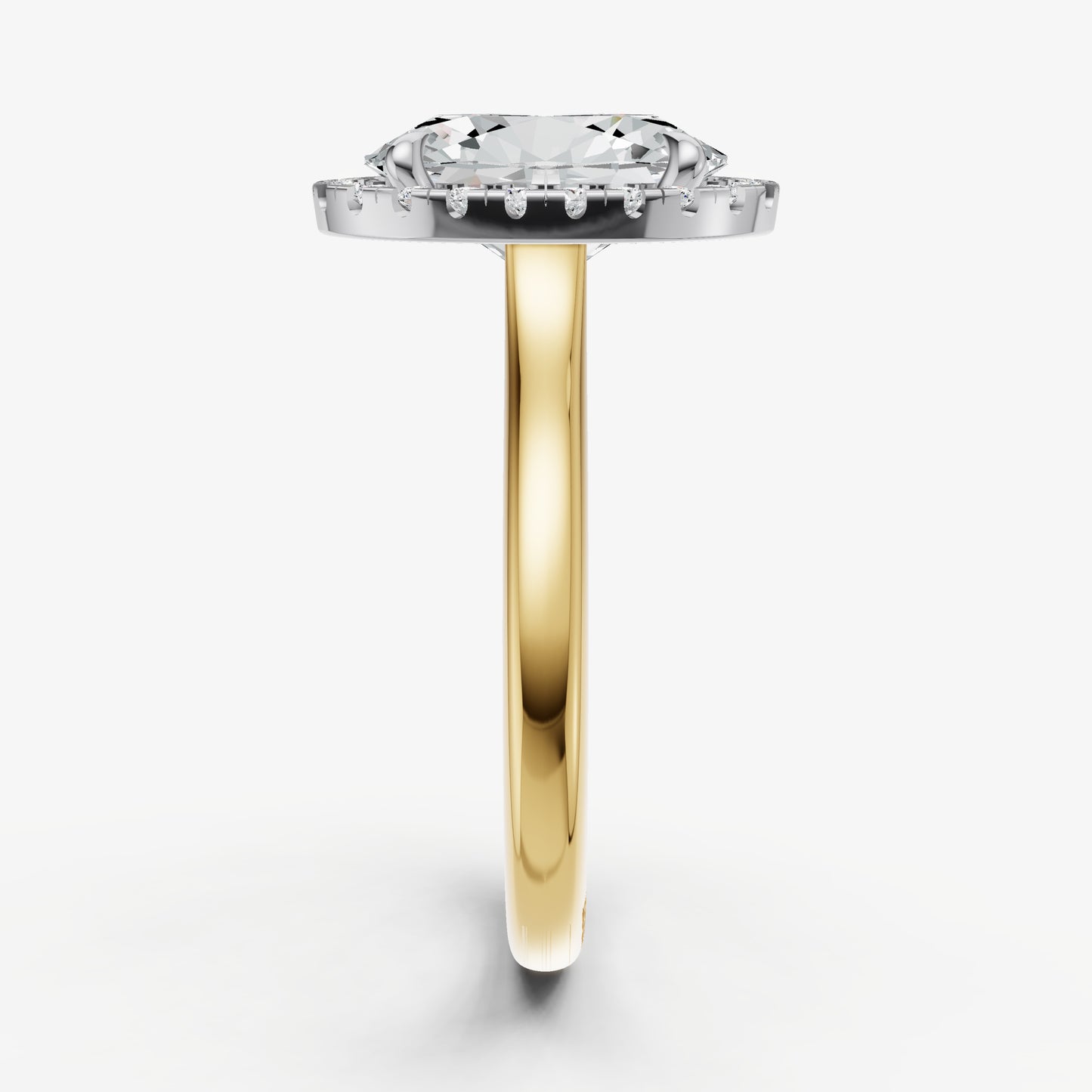 Oval Solitaire Engagement Ring with Fine Halo Diamond Band