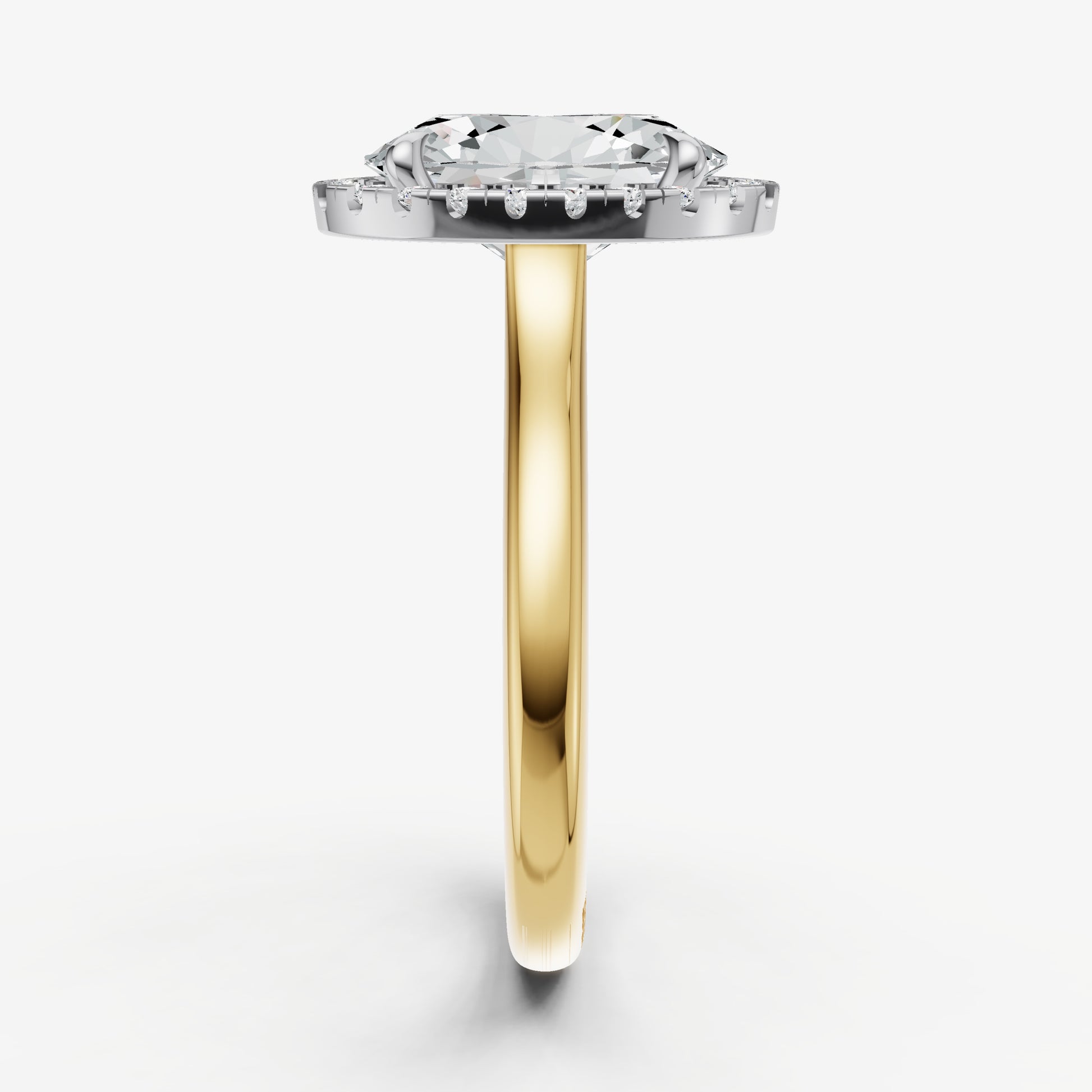 Oval Solitaire Engagement Ring with Fine Halo Diamond Band