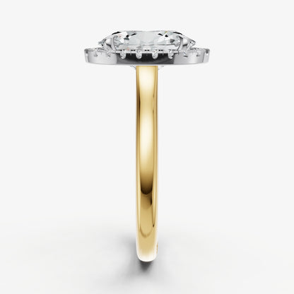 Oval Solitaire Engagement Ring with Fine Halo Diamond Band