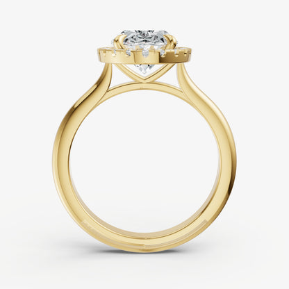 Oval Solitaire Engagement Ring with Fine Halo Diamond Band