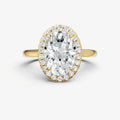 Oval Solitaire Engagement Ring with Fine Halo Diamond Band