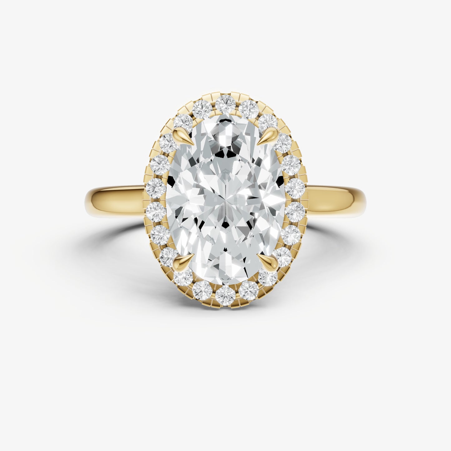 Oval Solitaire Engagement Ring with Fine Halo Diamond Band