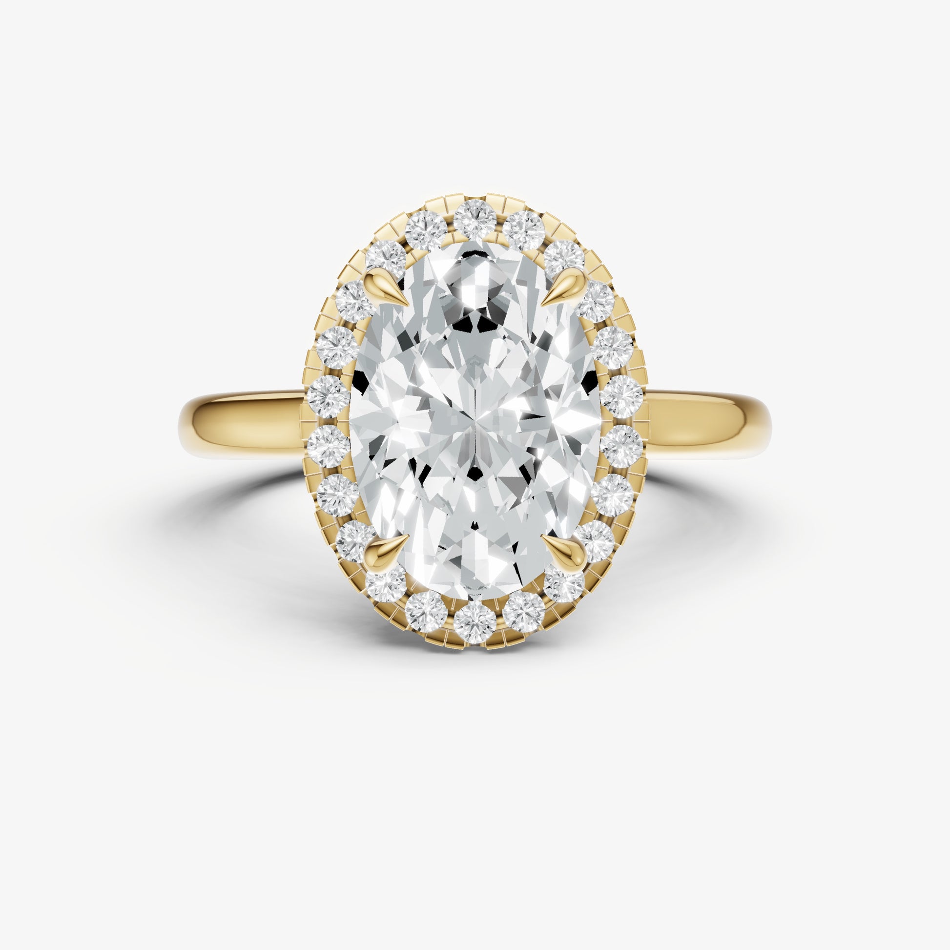 Oval Solitaire Engagement Ring with Fine Halo Diamond Band