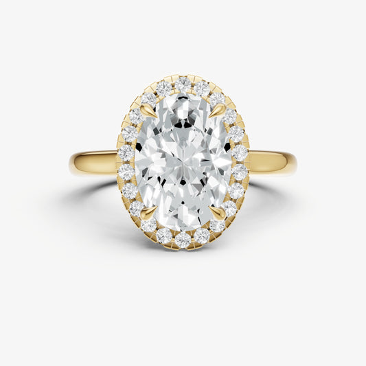 Oval Solitaire Engagement Ring with Fine Halo Diamond Band