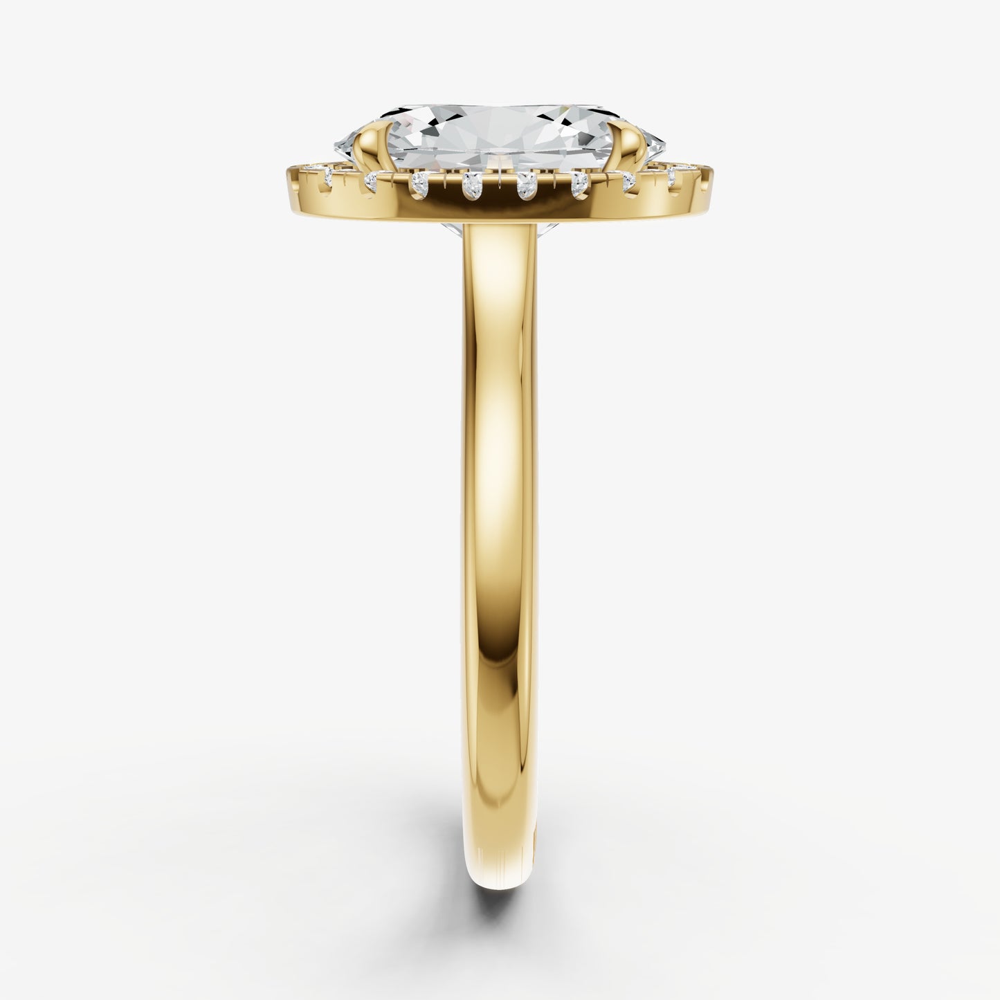 Oval Solitaire Engagement Ring with Fine Halo Diamond Band