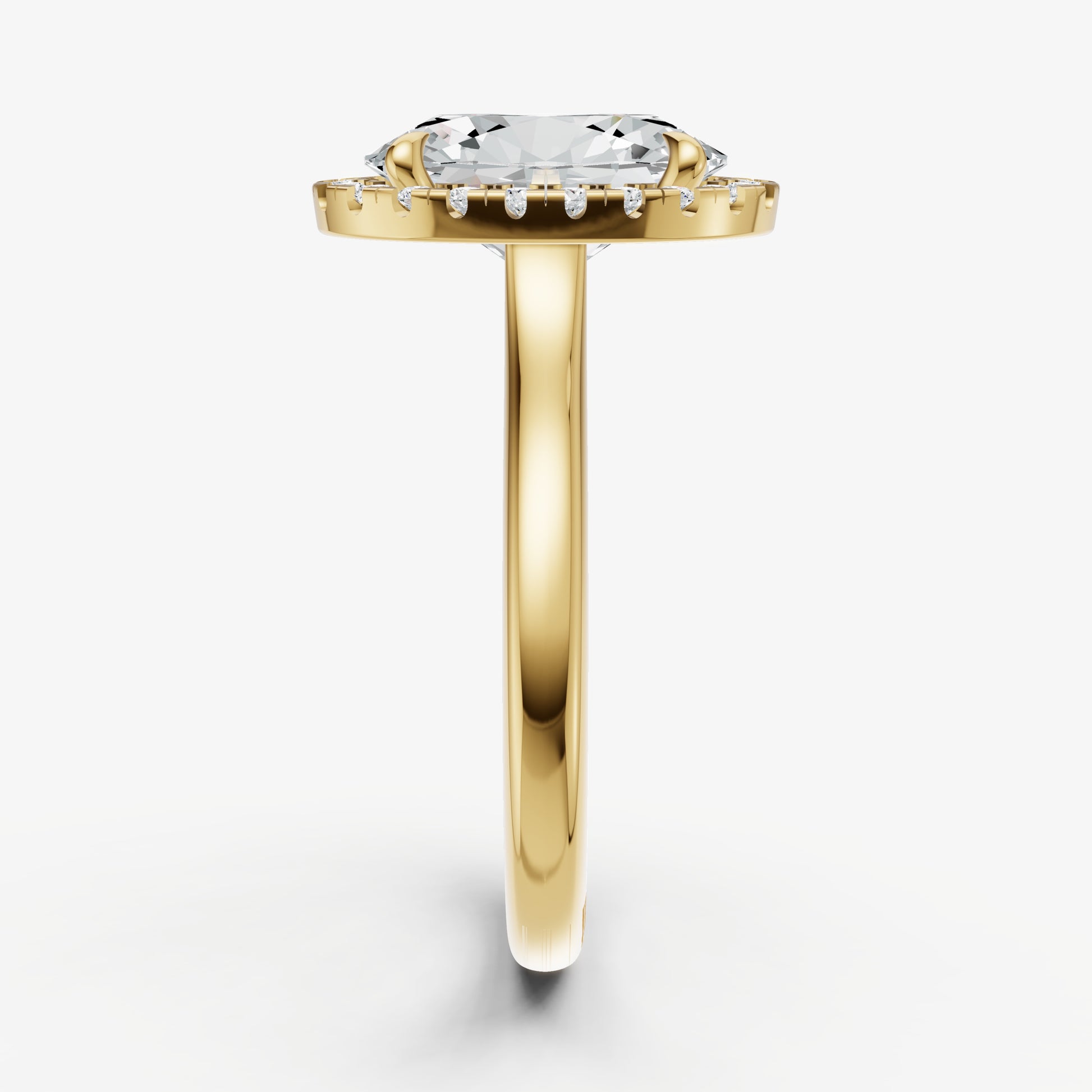 Oval Solitaire Engagement Ring with Fine Halo Diamond Band