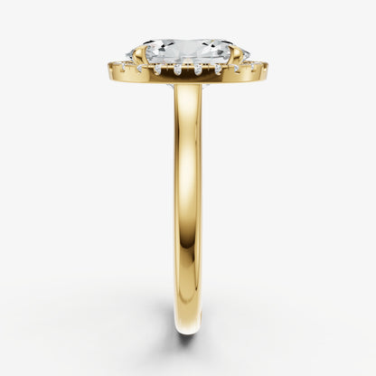 Oval Solitaire Engagement Ring with Fine Halo Diamond Band