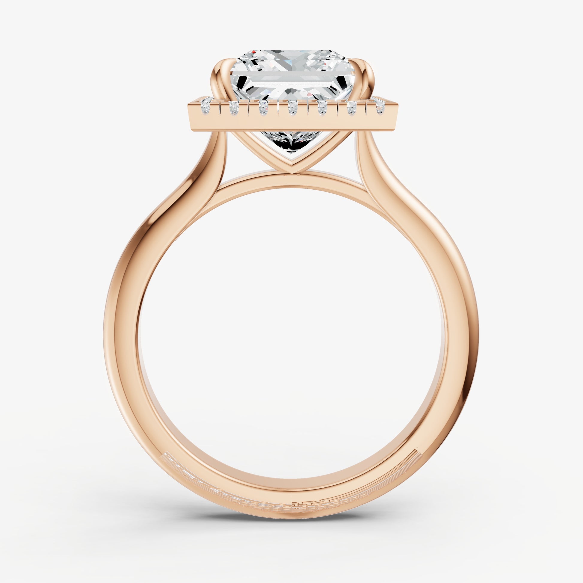 Princess Solitaire Engagement Ring with Fine Halo Diamond Band
