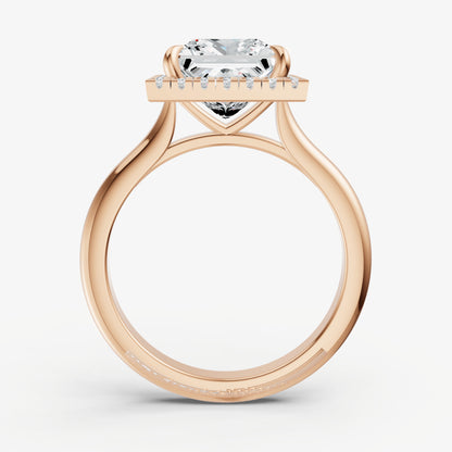 Princess Solitaire Engagement Ring with Fine Halo Diamond Band