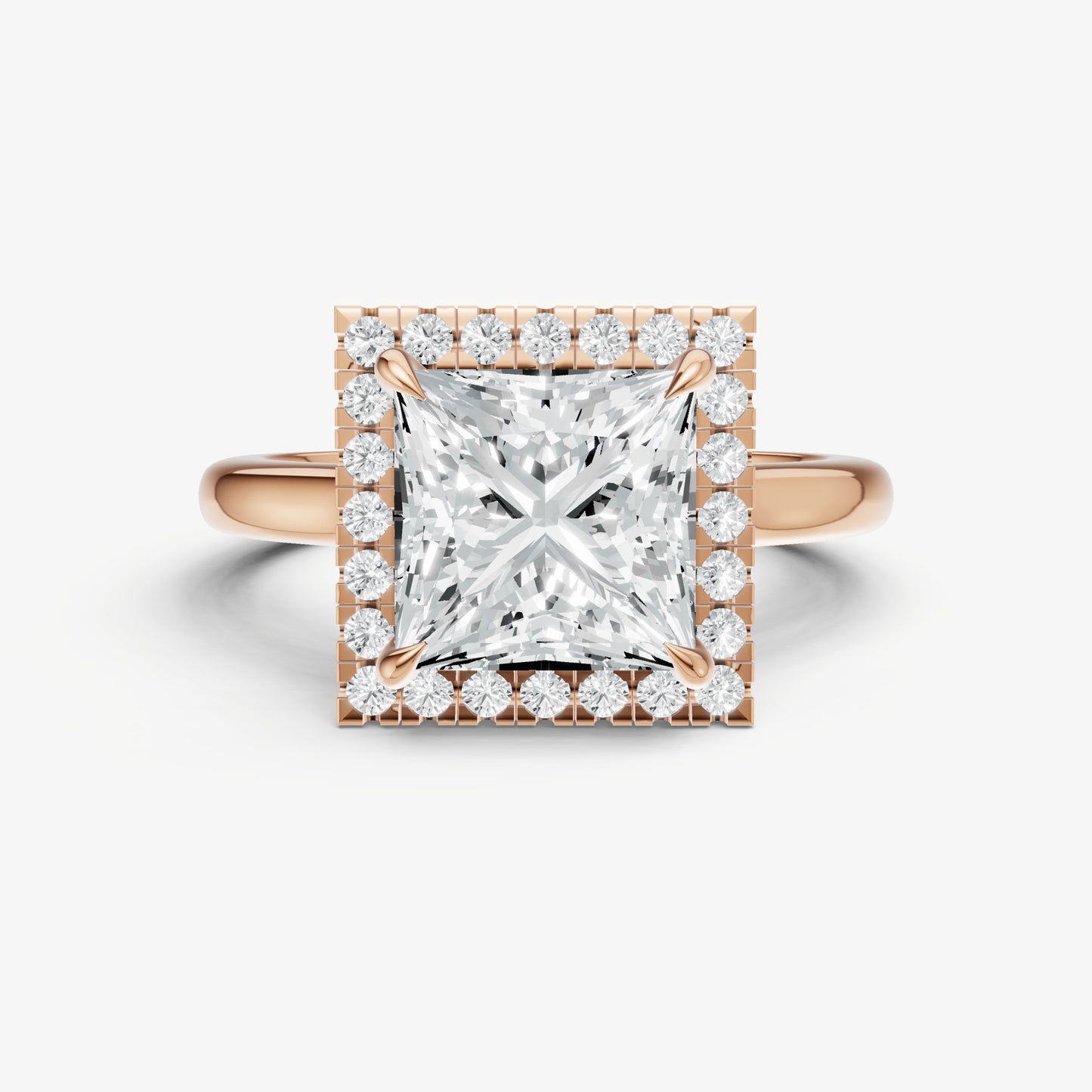 Princess Solitaire Engagement Ring with Fine Halo Diamond Band