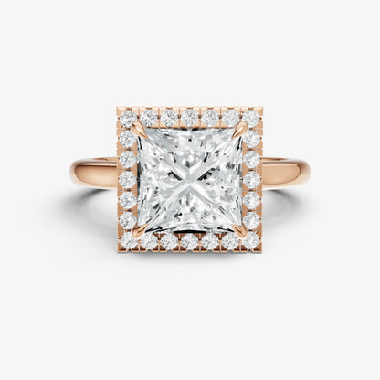 Princess Solitaire Engagement Ring with Fine Halo Diamond Band