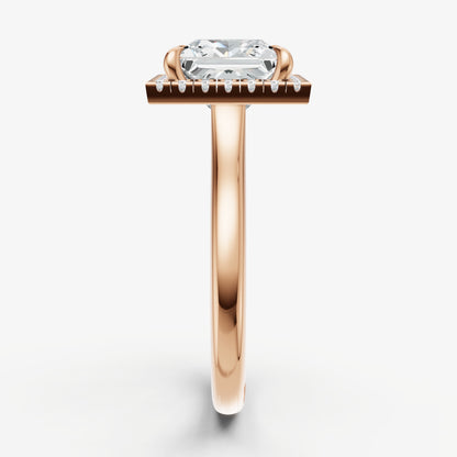 Princess Solitaire Engagement Ring with Fine Halo Diamond Band