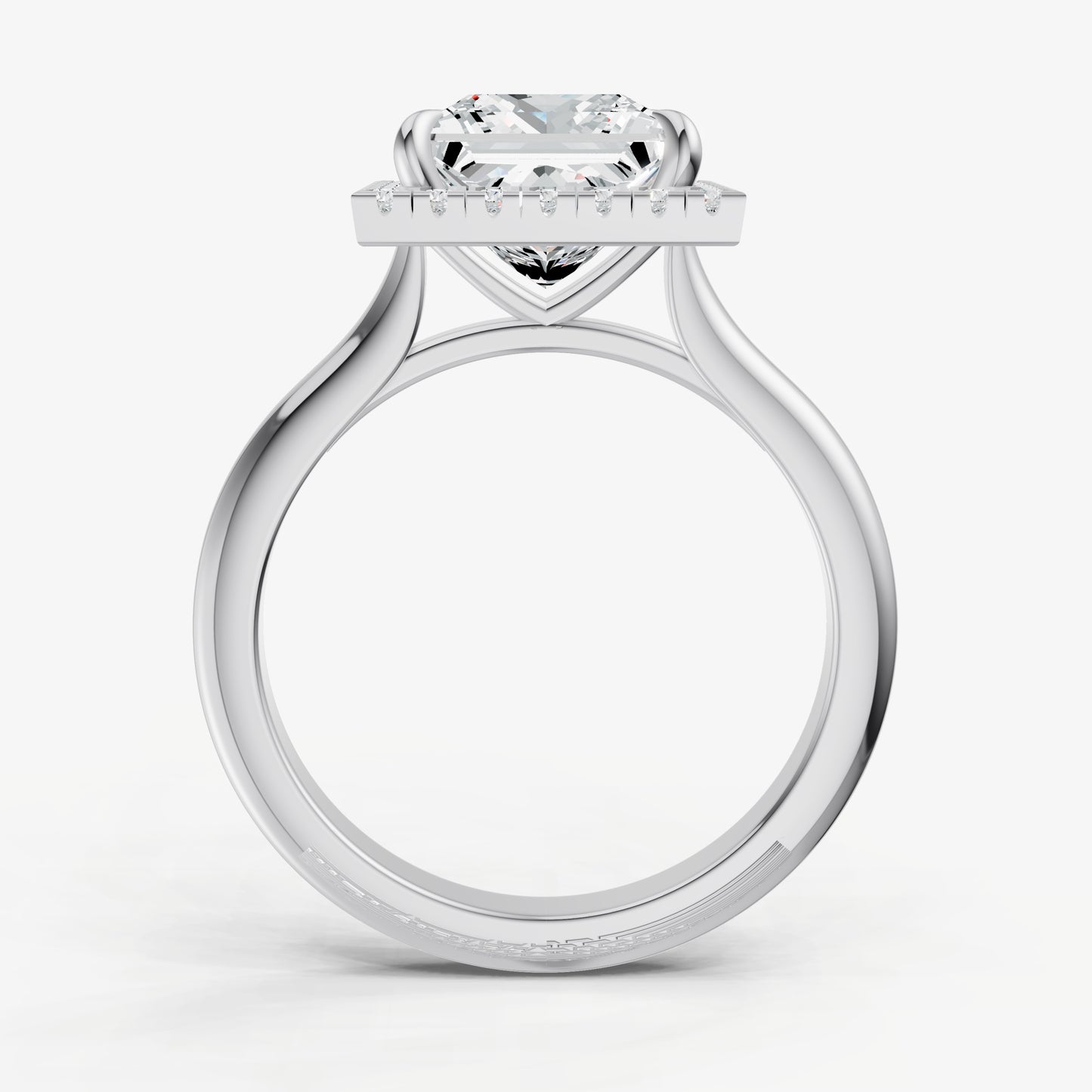 Princess Solitaire Engagement Ring with Fine Halo Diamond Band