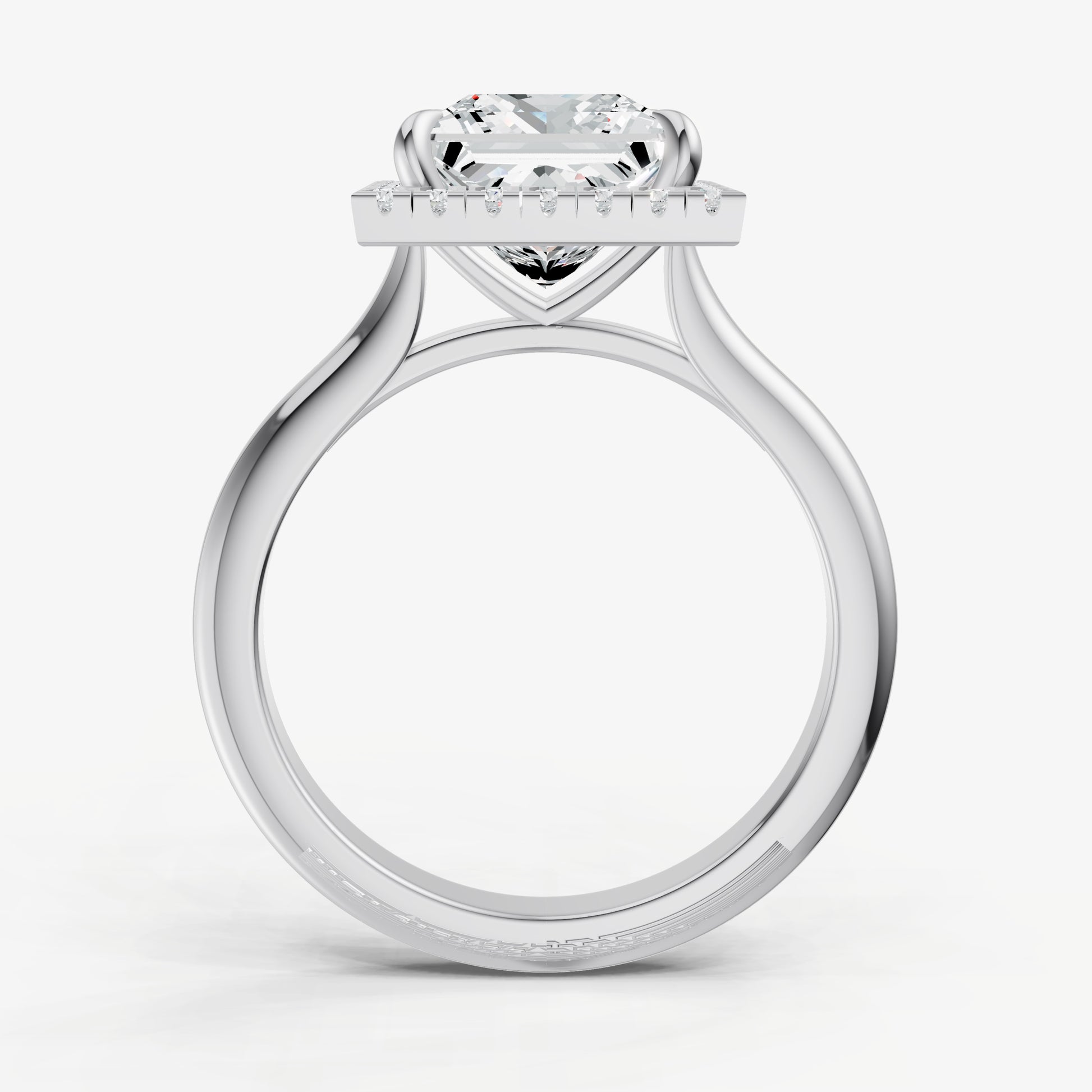 Princess Solitaire Engagement Ring with Fine Halo Diamond Band
