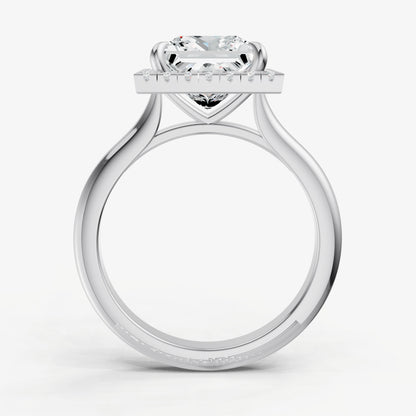 Princess Solitaire Engagement Ring with Fine Halo Diamond Band