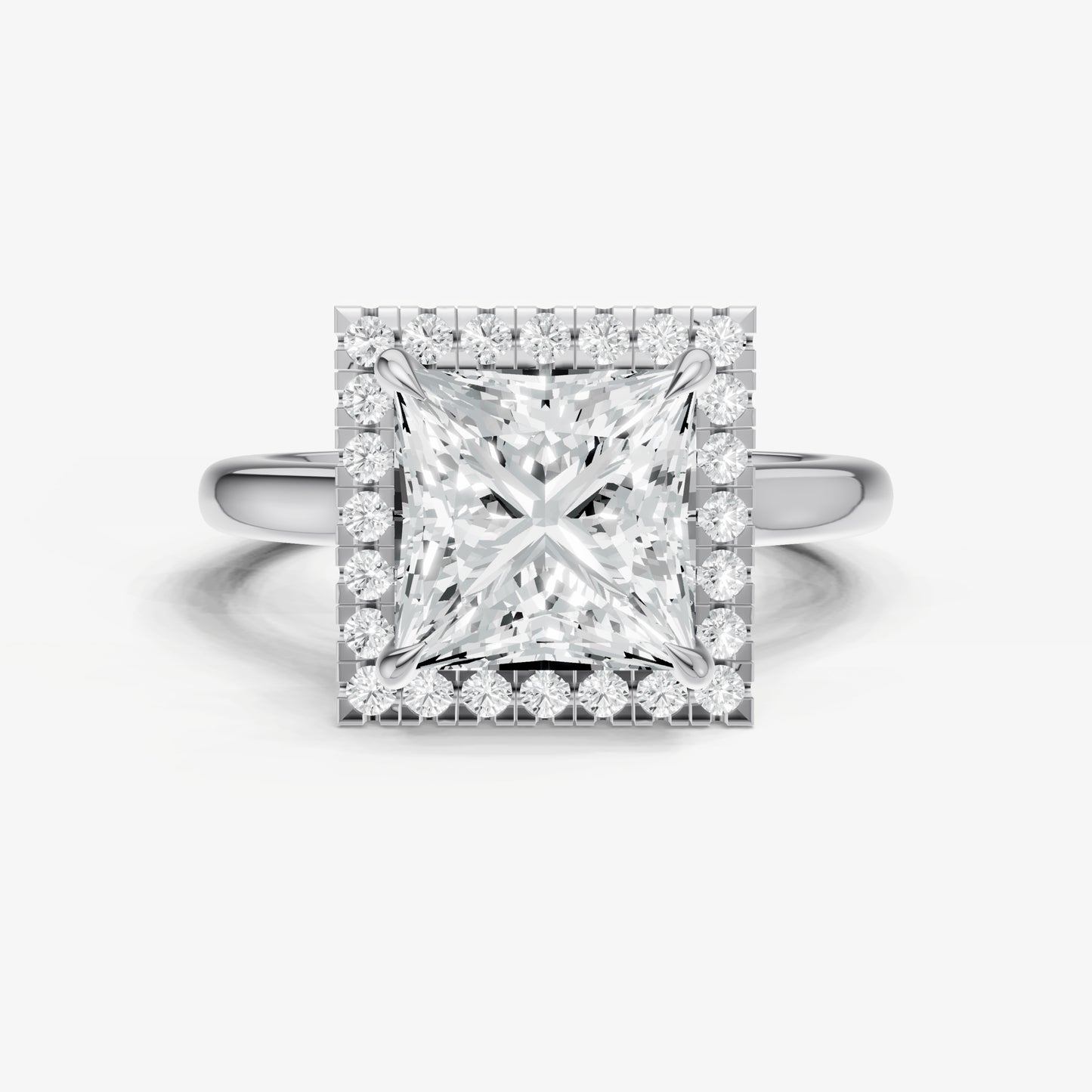 Princess Solitaire Engagement Ring with Fine Halo Diamond Band