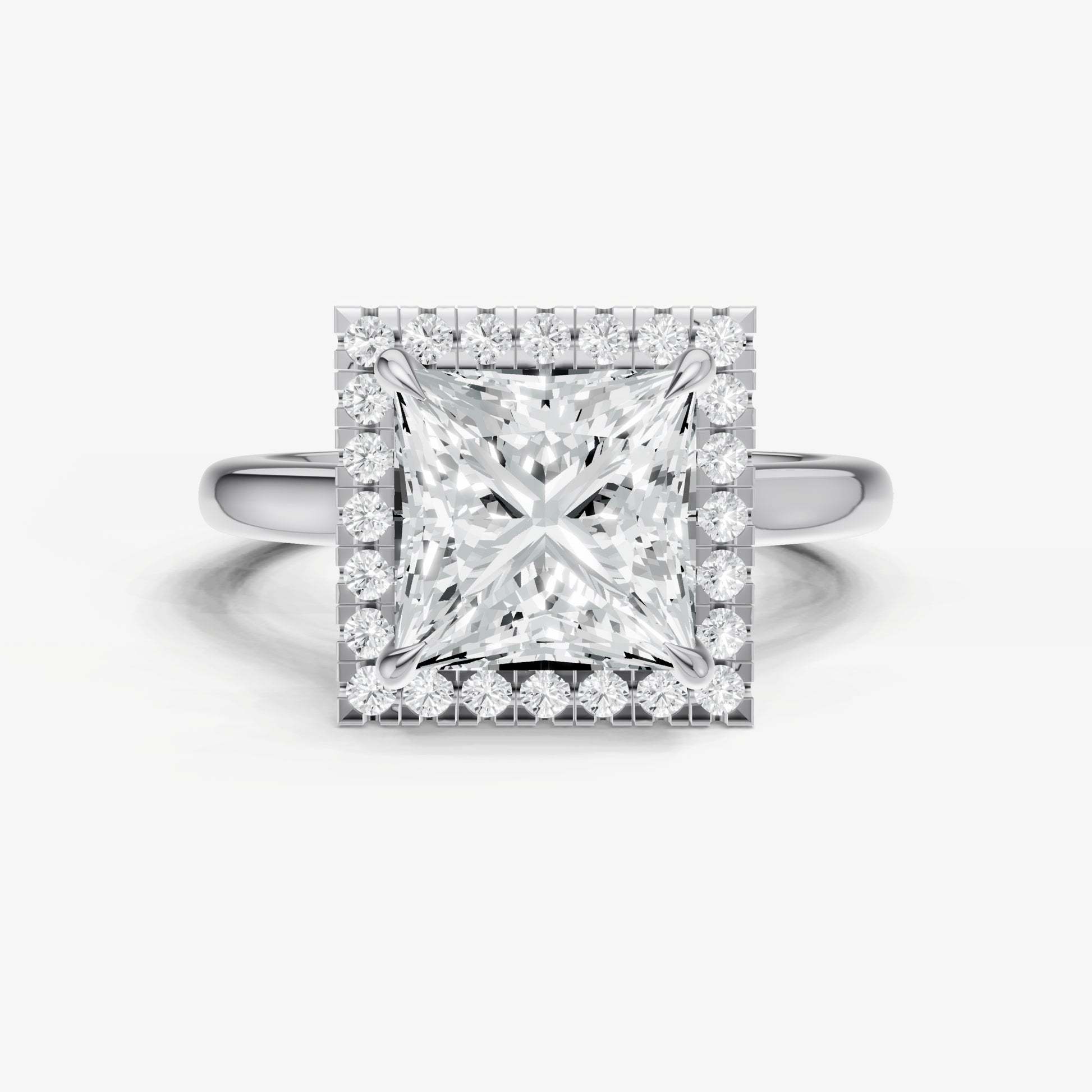 Princess Solitaire Engagement Ring with Fine Halo Diamond Band