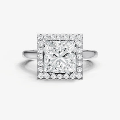 Princess Solitaire Engagement Ring with Fine Halo Diamond Band
