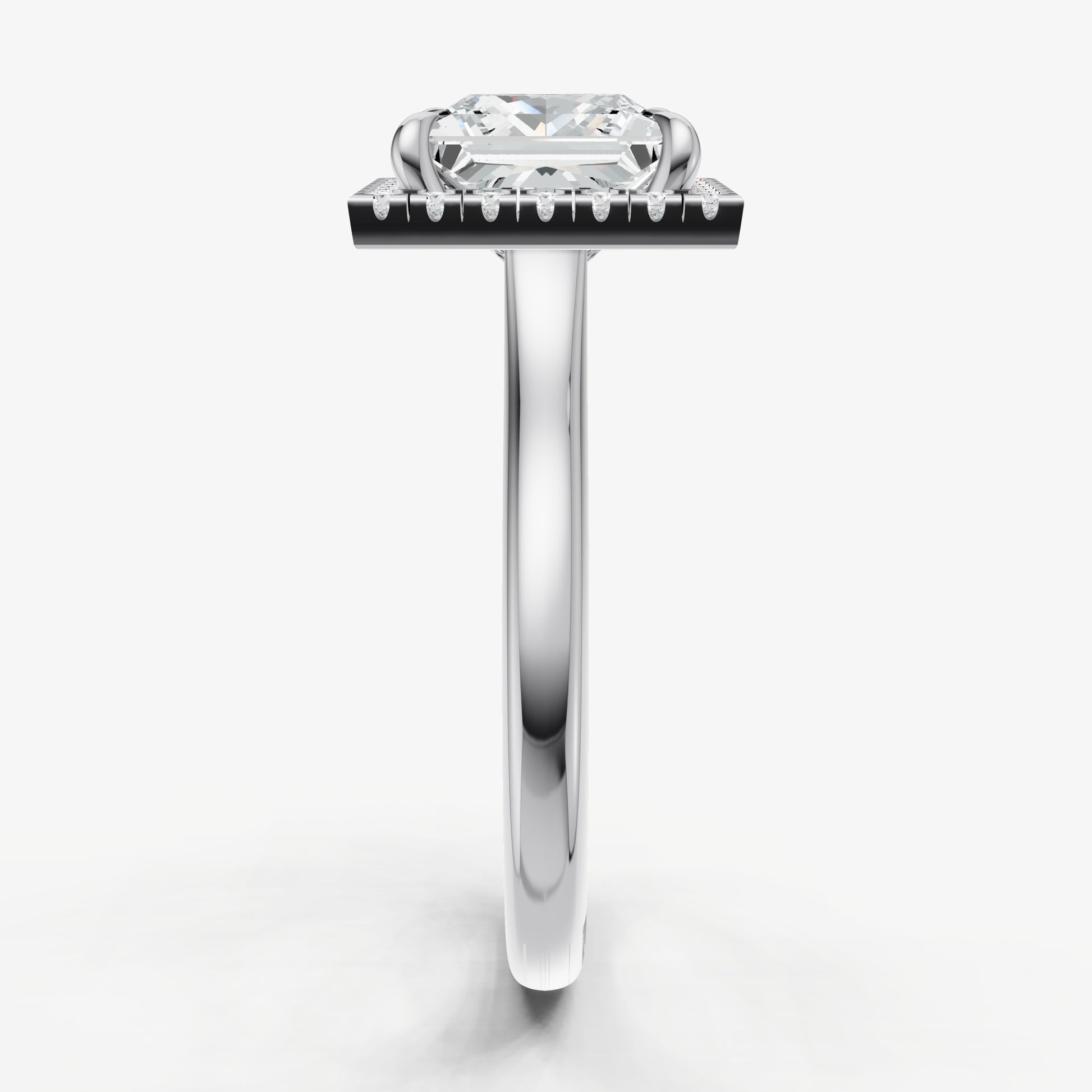 Princess Solitaire Engagement Ring with Fine Halo Diamond Band