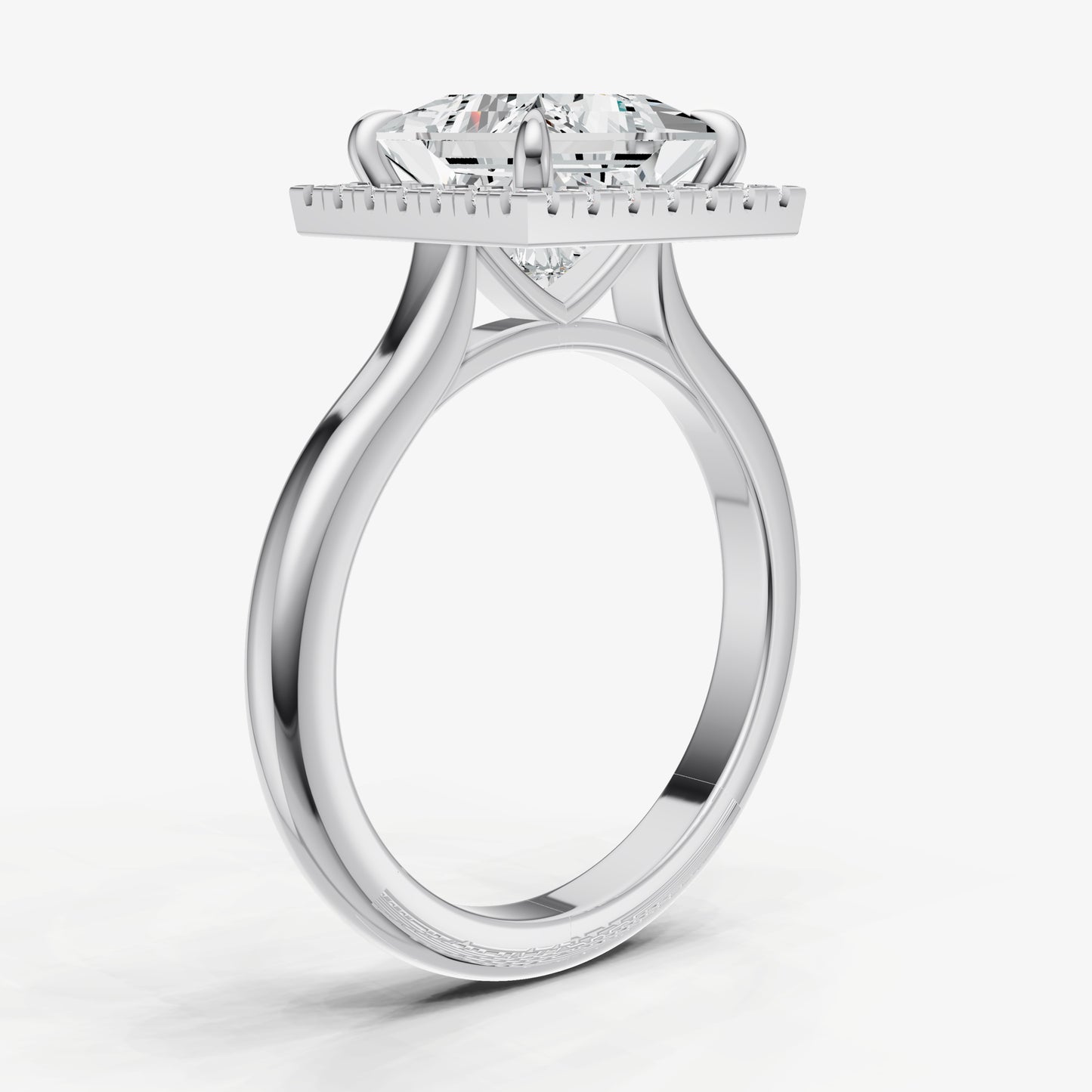 Princess Solitaire Engagement Ring with Fine Halo Diamond Band