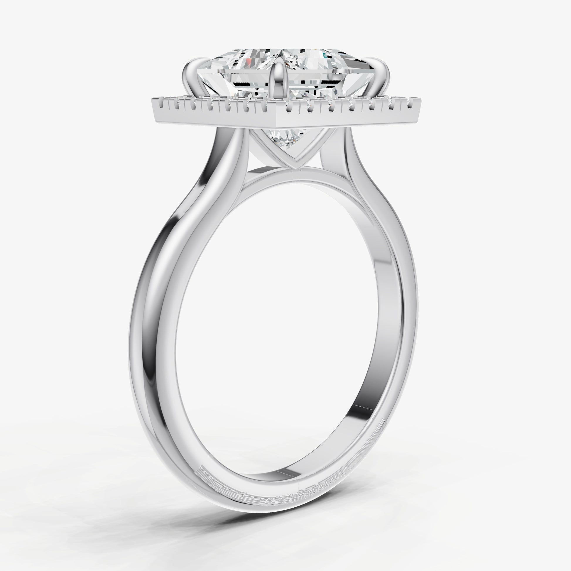 Princess Solitaire Engagement Ring with Fine Halo Diamond Band