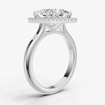 Princess Solitaire Engagement Ring with Fine Halo Diamond Band