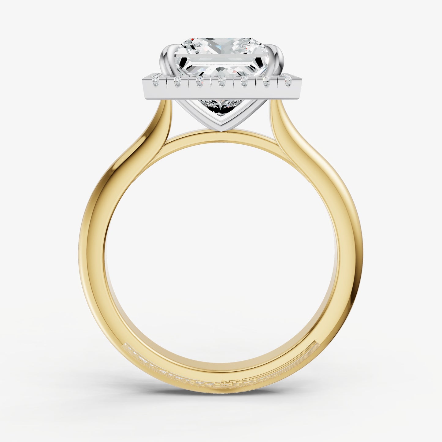 Princess Solitaire Engagement Ring with Fine Halo Diamond Band
