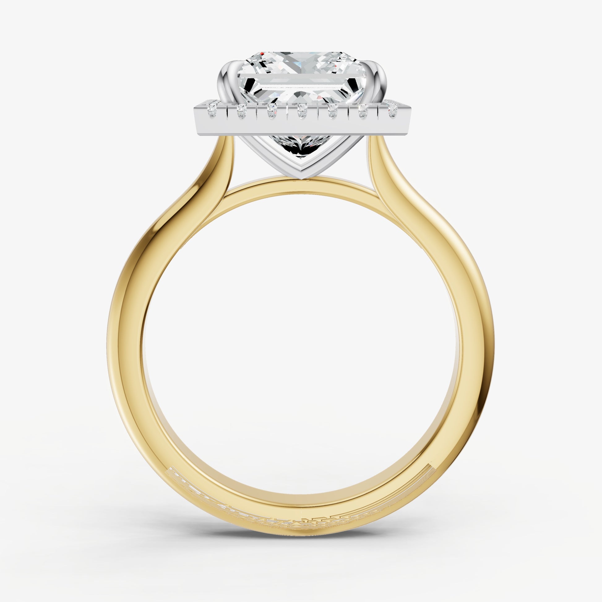 Princess Solitaire Engagement Ring with Fine Halo Diamond Band