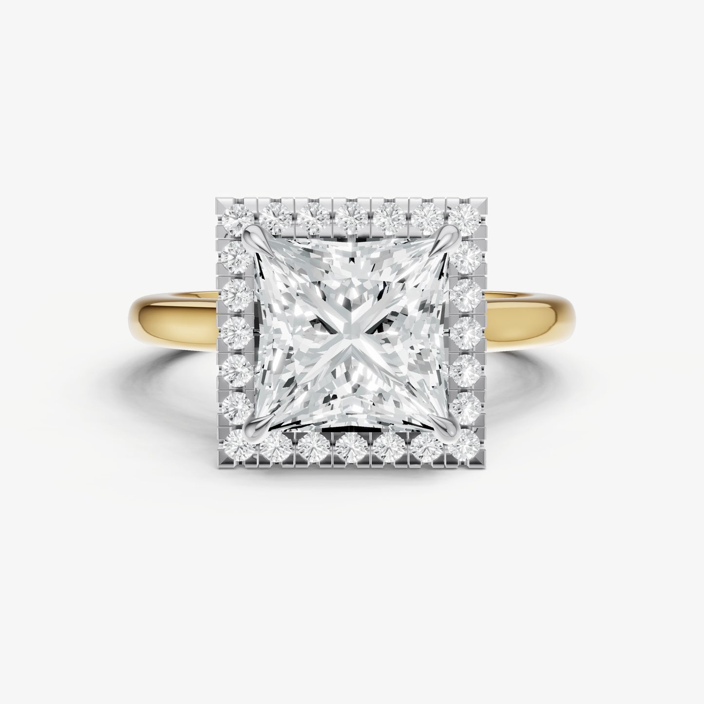 Princess Solitaire Engagement Ring with Fine Halo Diamond Band