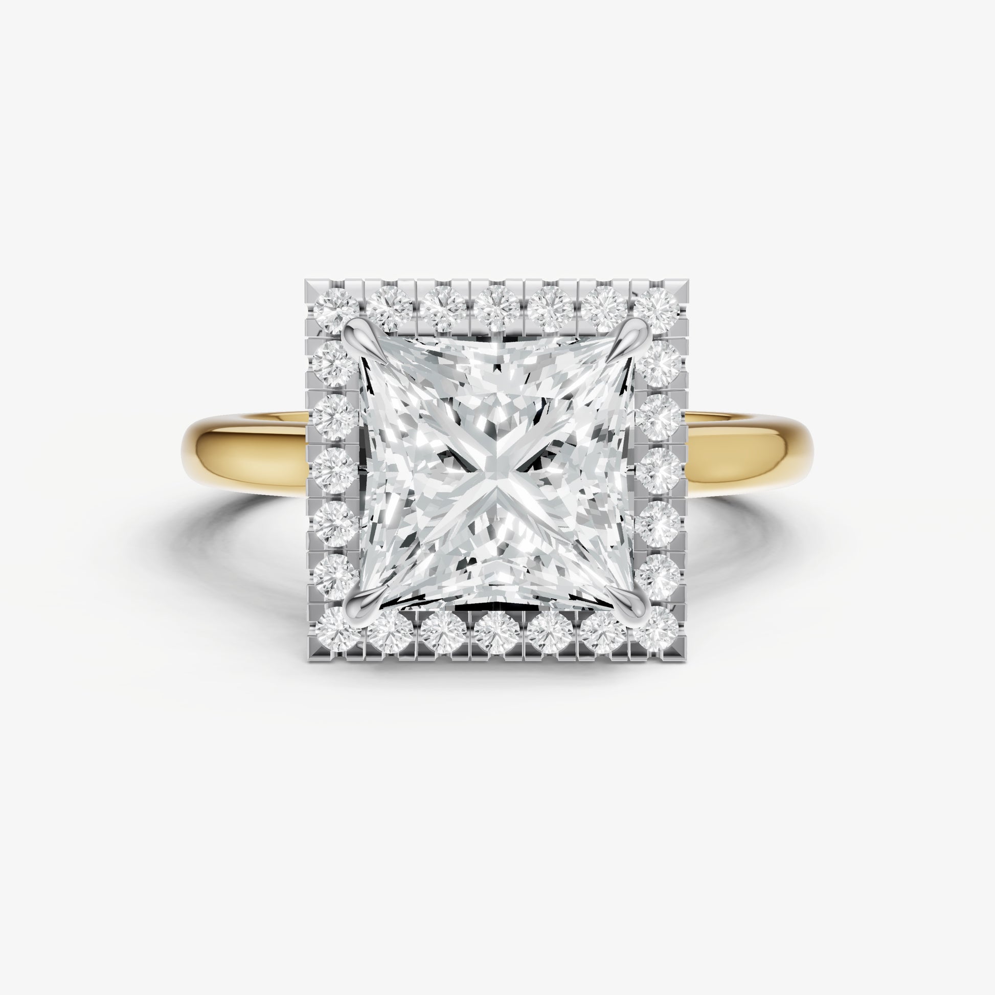 Princess Solitaire Engagement Ring with Fine Halo Diamond Band
