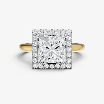 Princess Solitaire Engagement Ring with Fine Halo Diamond Band
