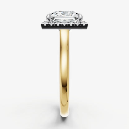 Princess Solitaire Engagement Ring with Fine Halo Diamond Band