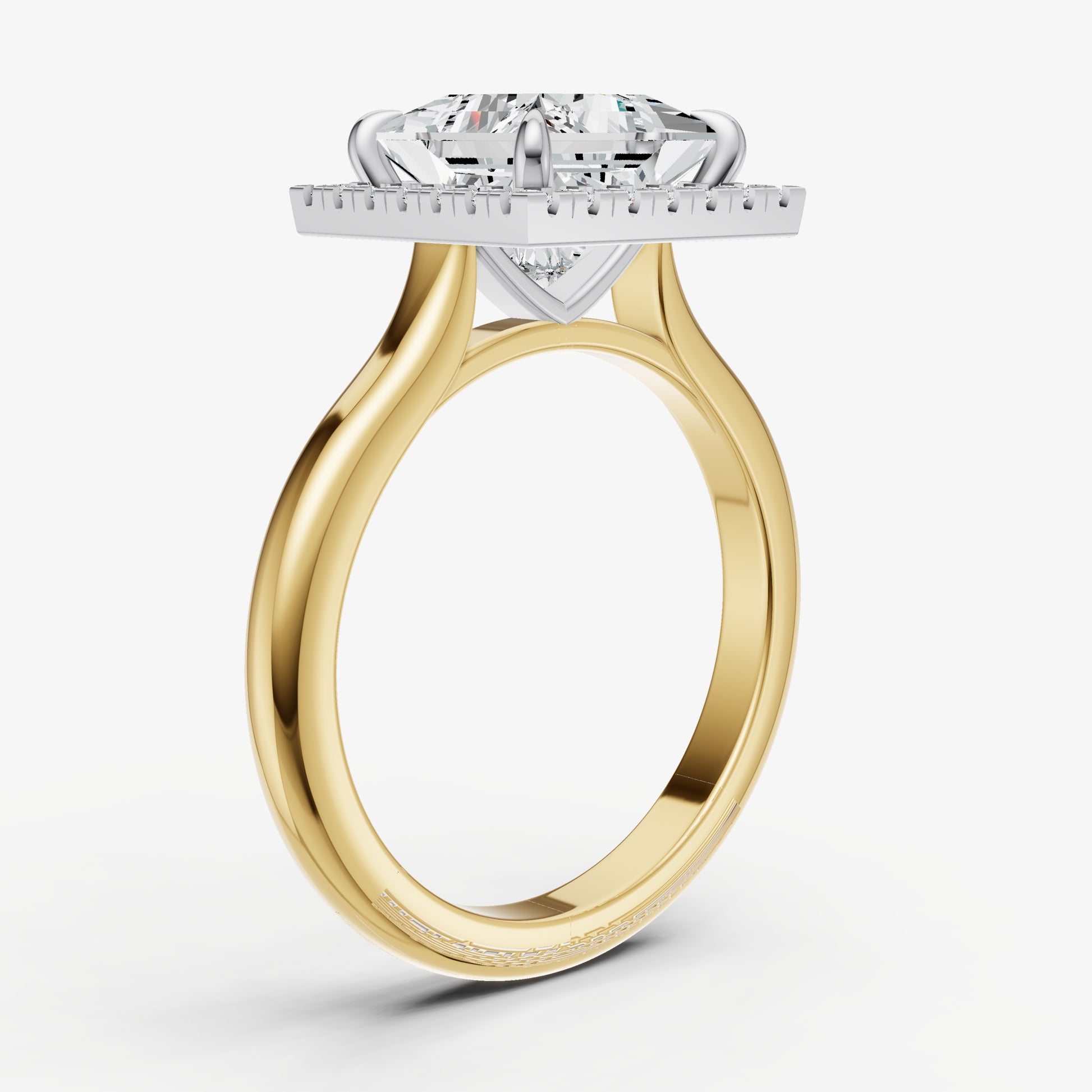 Princess Solitaire Engagement Ring with Fine Halo Diamond Band