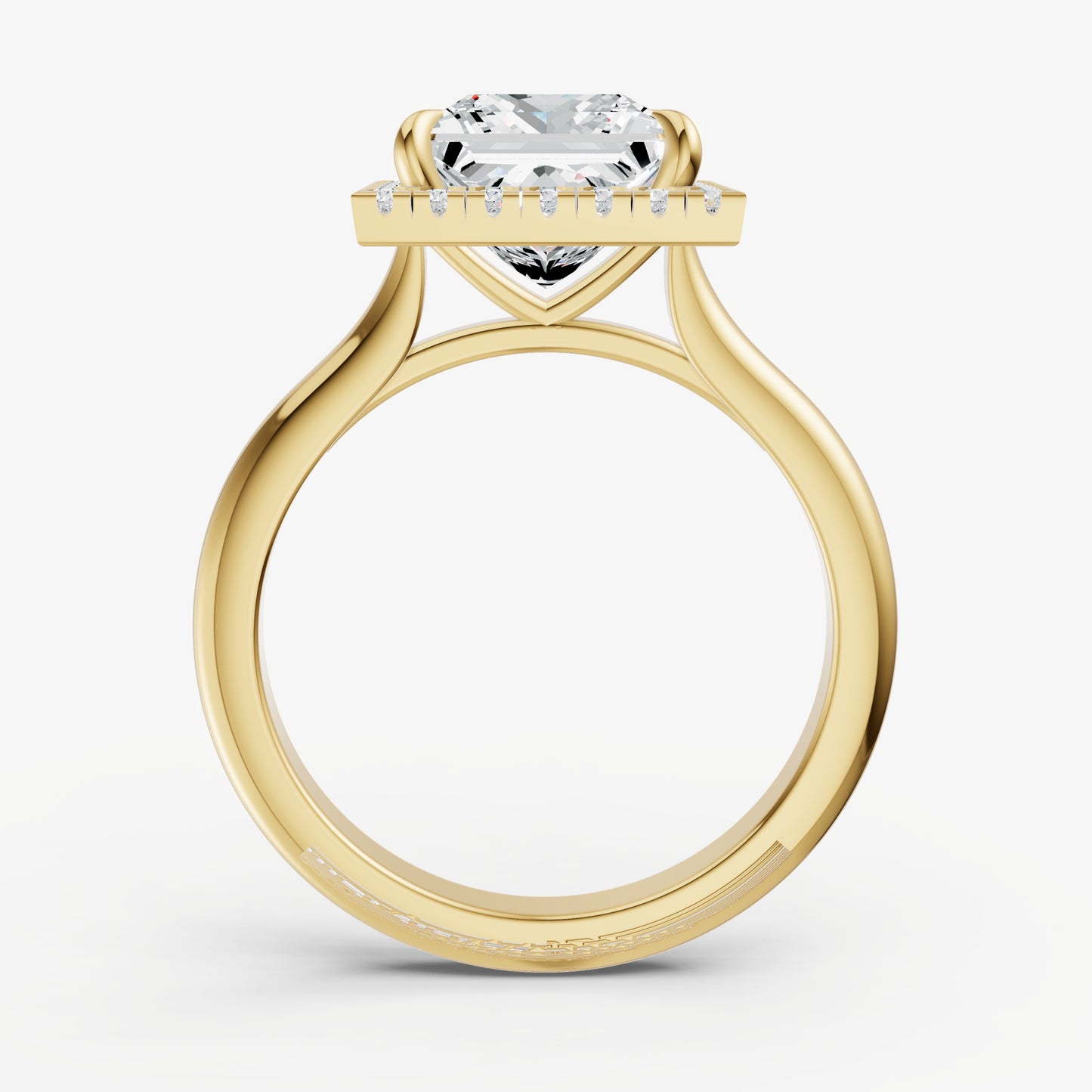 Princess Solitaire Engagement Ring with Fine Halo Diamond Band