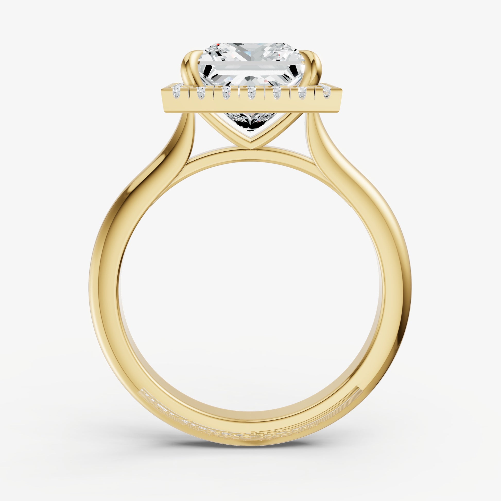 Princess Solitaire Engagement Ring with Fine Halo Diamond Band