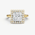 Princess Solitaire Engagement Ring with Fine Halo Diamond Band