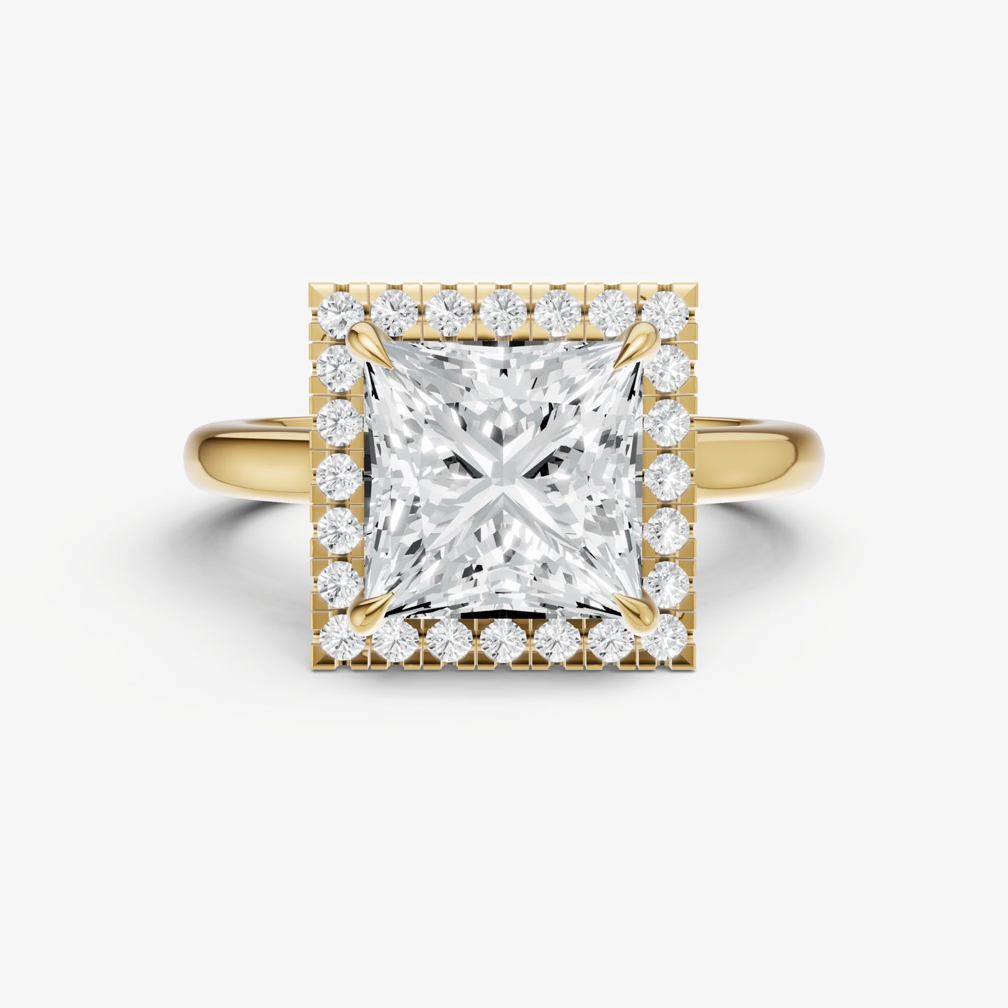 Princess Solitaire Engagement Ring with Fine Halo Diamond Band