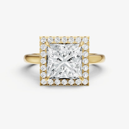 Princess Solitaire Engagement Ring with Fine Halo Diamond Band