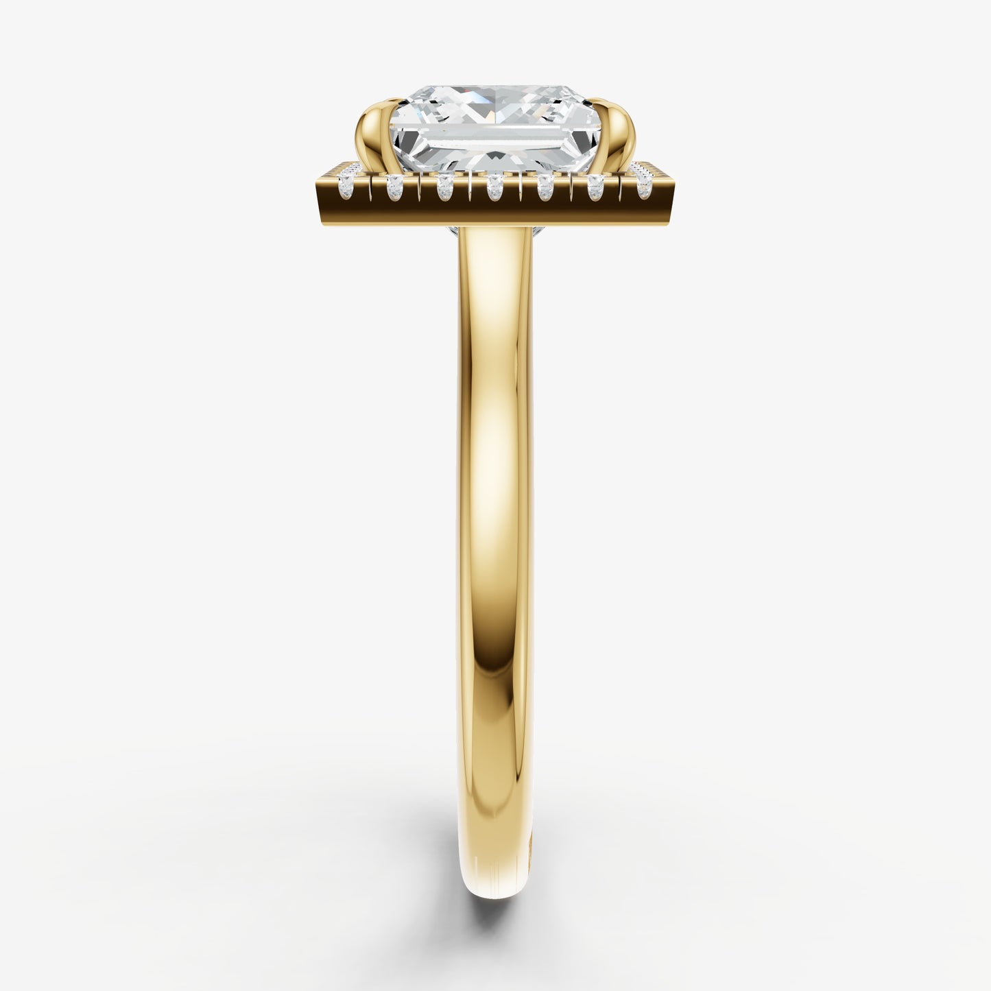 Princess Solitaire Engagement Ring with Fine Halo Diamond Band