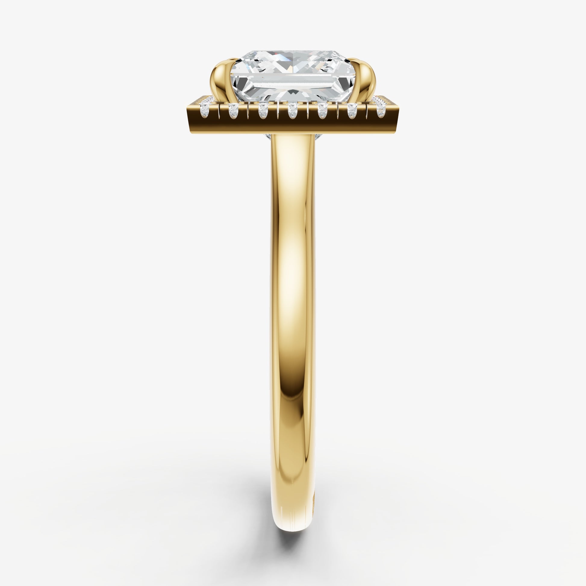 Princess Solitaire Engagement Ring with Fine Halo Diamond Band